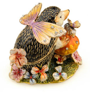 Hedgehog Enameled Trinket Box Hidden Treasures with Necklace