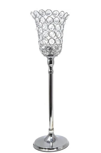 Elegance Crystal and Metal Tealight Candle Holder 15 inch Tulip Candelabra